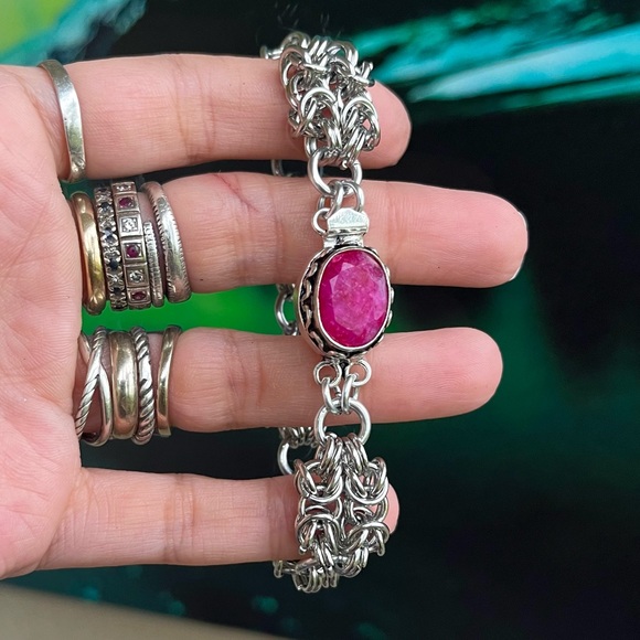 Maille stainless steel indian ruby bracelet . Handmade chain & ruby gem clasp - Picture 15 of 16